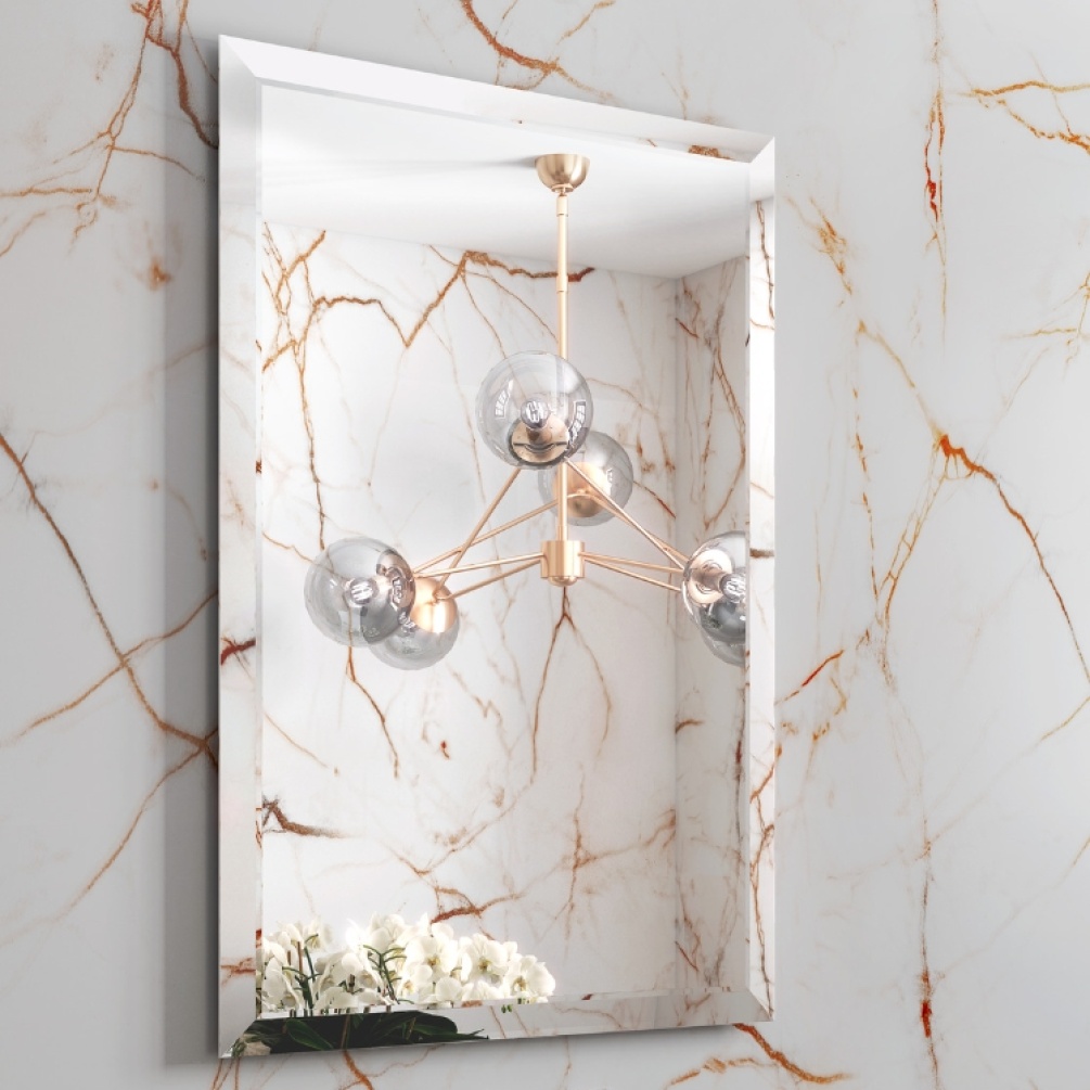 Product Lifestyle image of Bathroom Origins Porterhouse Rectangular Mirror against a marble wall